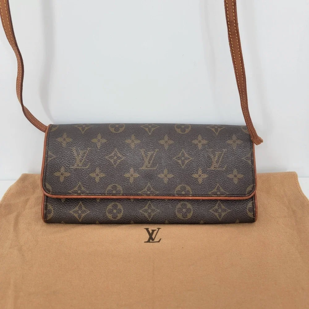 Authentic Louis Vuitton Twin PM Monogram Canvas Crossbody Clutch Bag w/ COA